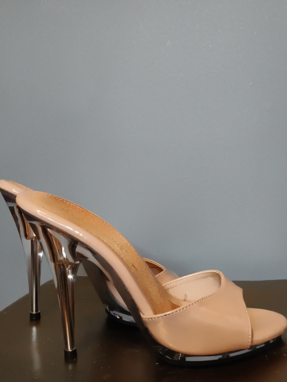 Nude Open-Toe High Heel Mule with Acrylic Stiletto 7